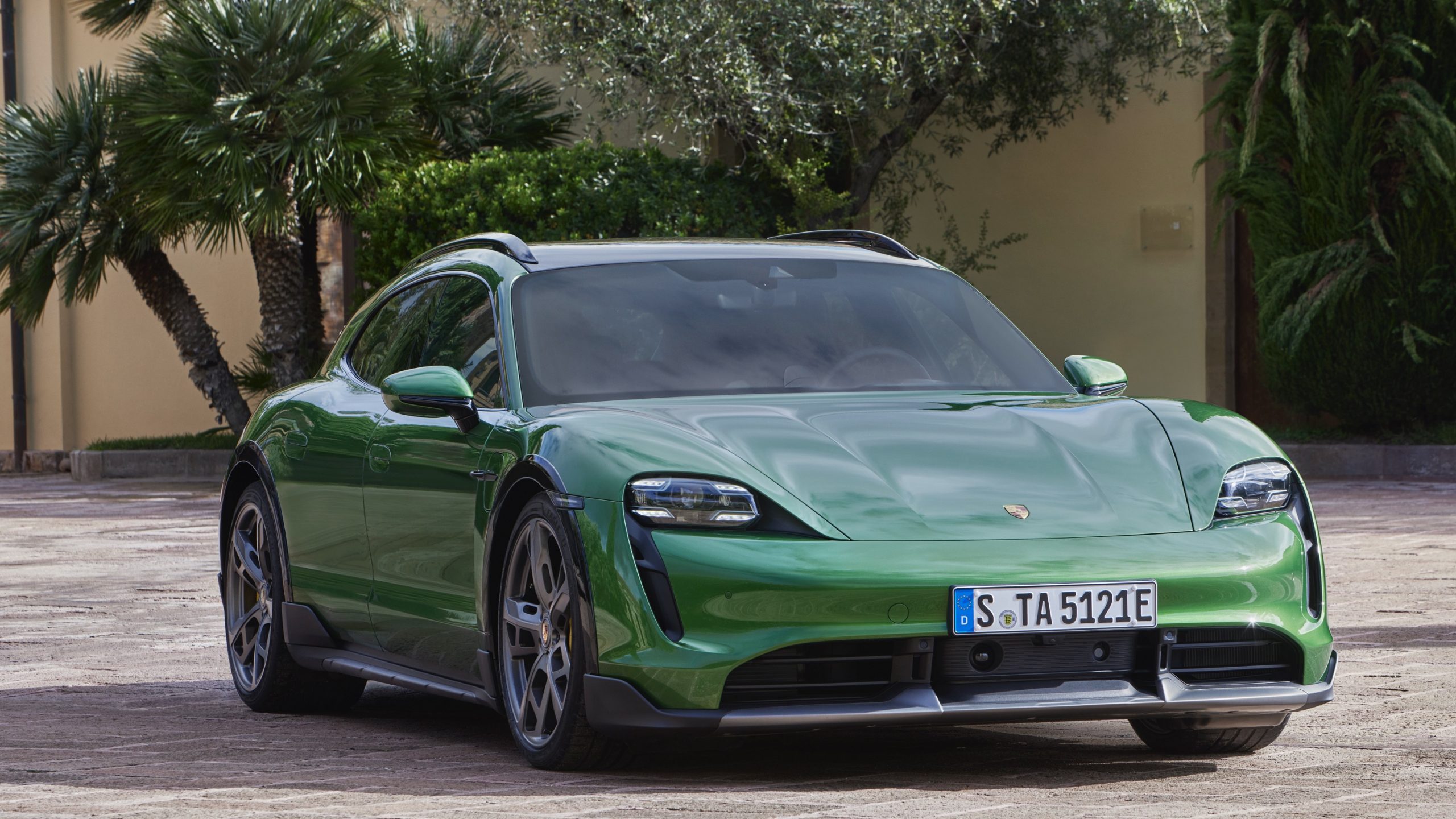 A Mamba Greet 2022 Porsche Taycan CrossTurismo shot from the front 3/4