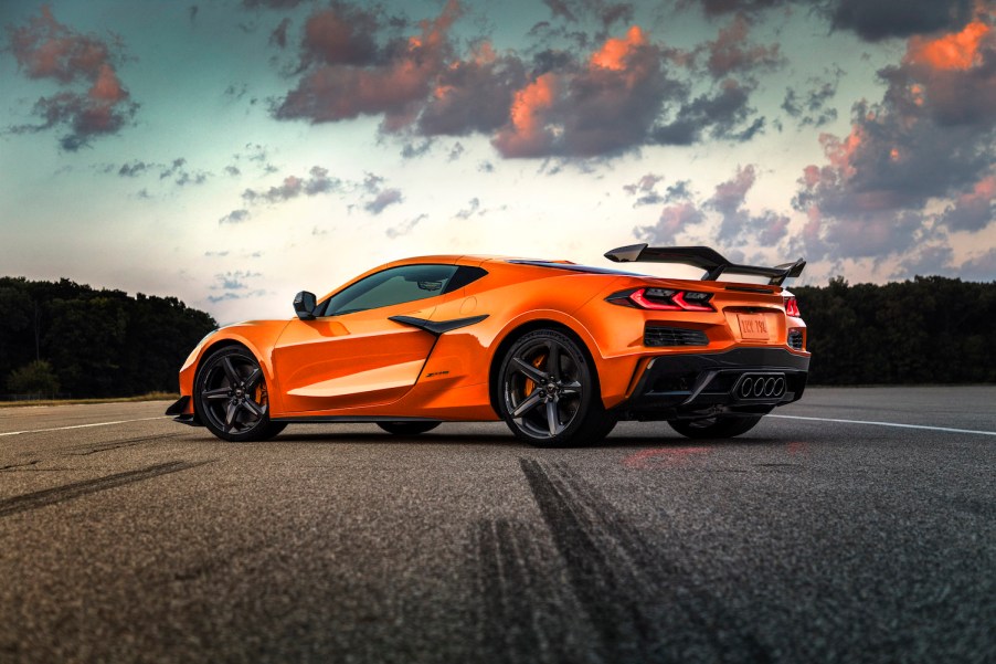 This is a promo photo of the 2023 Chevrolet Corvette Z06. The Exotic Car Secret Behind The 670 Horsepower Engine In The 2023 Corvette Z06 is a flat-plane crankshaft engine. | General Motors