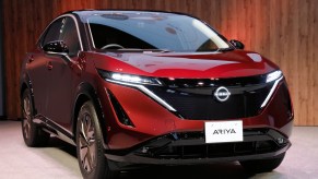 The Nissan Ariya in red