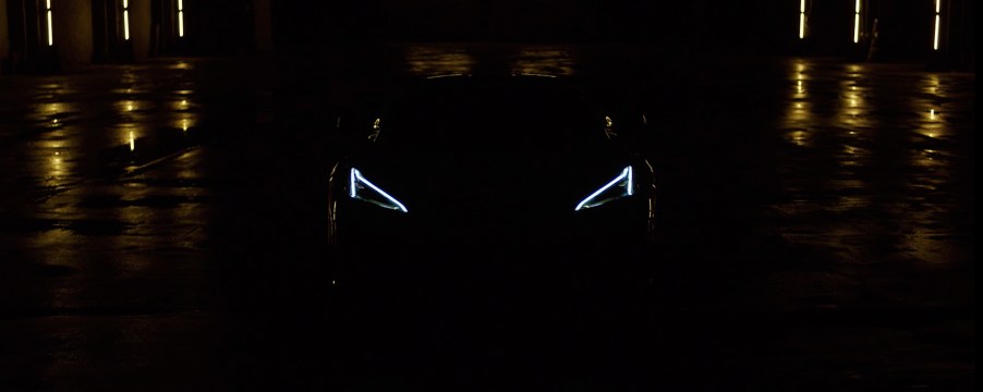 The shadowy silhouette of the new Chevrolet Corvette Z06