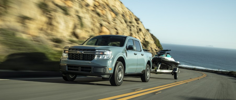 The 2022 Ford Maverick Hybrid pulling a trailer