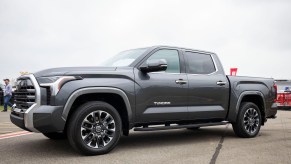 A gray 2022 Toyota Tundra is parked.