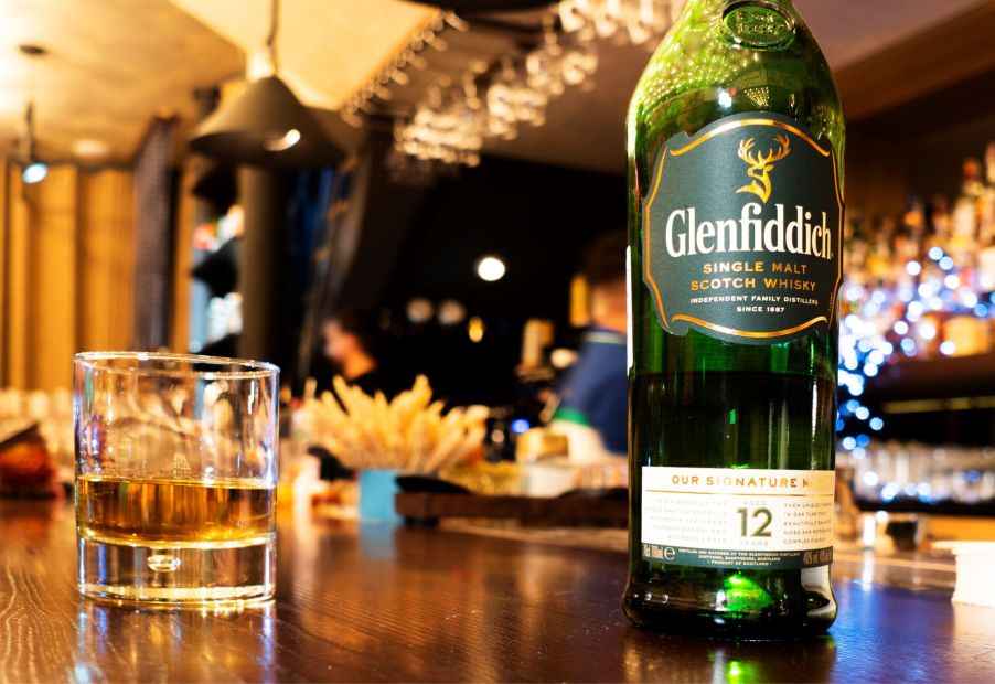 Glenfiddich 12-year-old whisky at the Rooster Grill Bar in Kiev, Ukraine