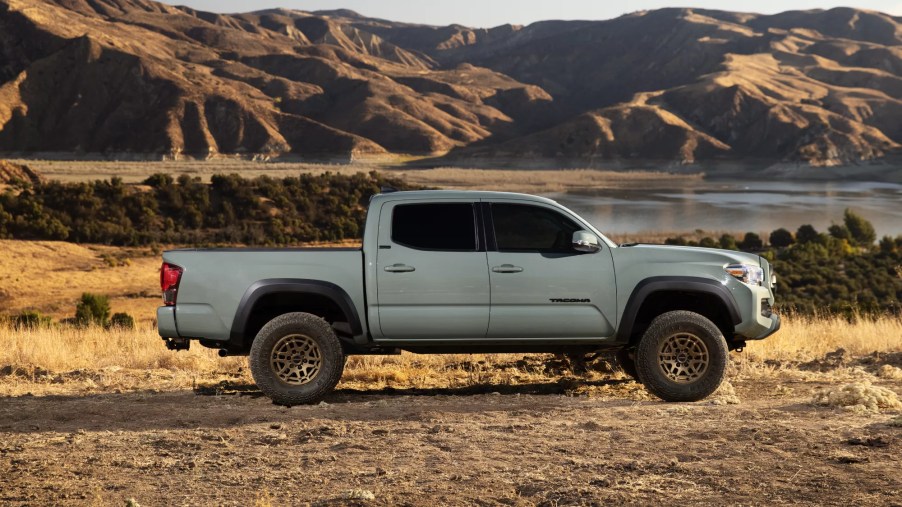 Gray 2022 Toyota Tacoma with mountains in the background