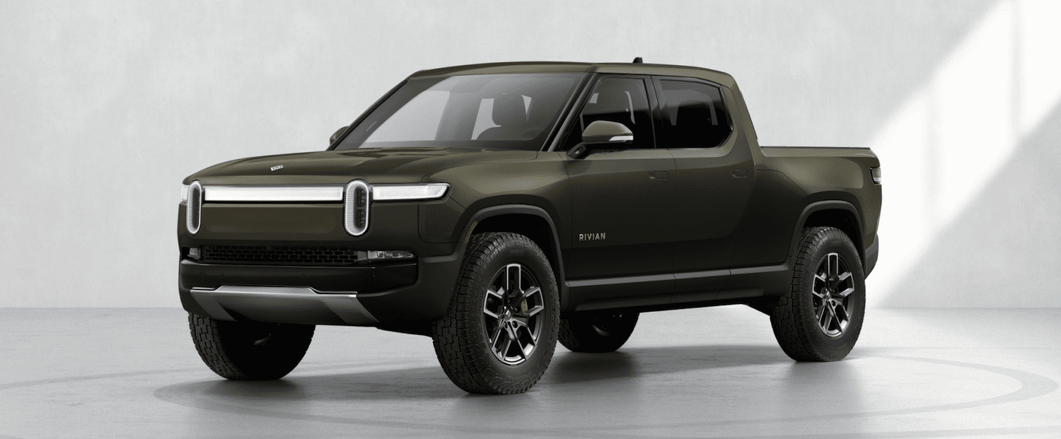 This is a configurator photo of the green 2022 Rivian R1T Launch Edition. Rivian Electric Truck Designed for Luxury, Not Overlanding, Despite Rivian Off Road Capabilities. | Rivian