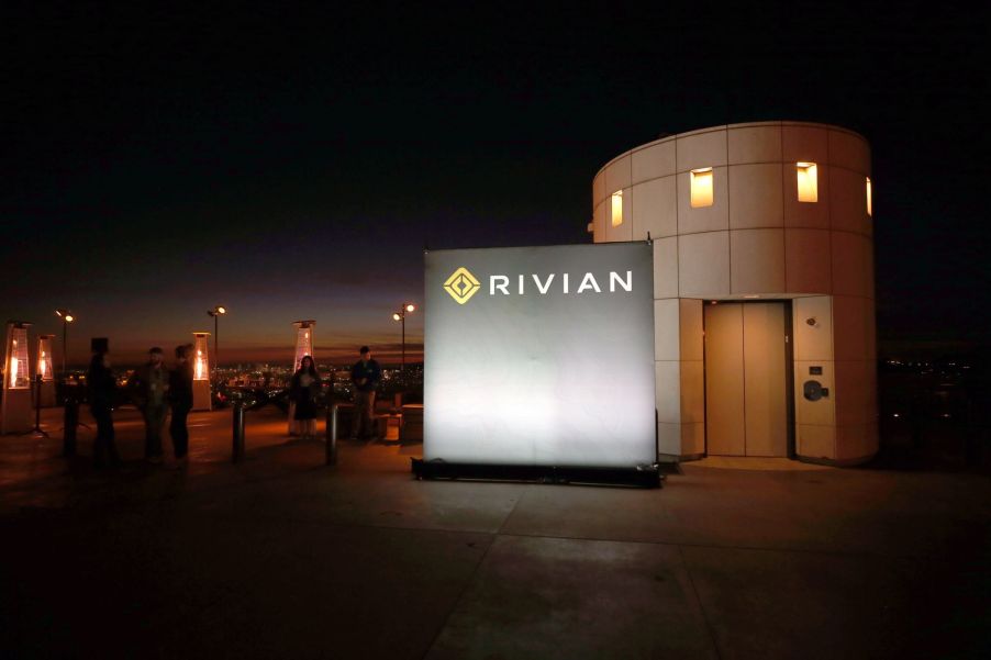 Building with Rivian printed on the sign outside.