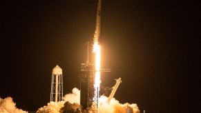 The SpaceX Falcon 9 rocket carrying the Inspiration4 crew launches from Pad 39A at NASA's Kennedy Space Center in Cape Canaveral, Florida, on September 15, 2021