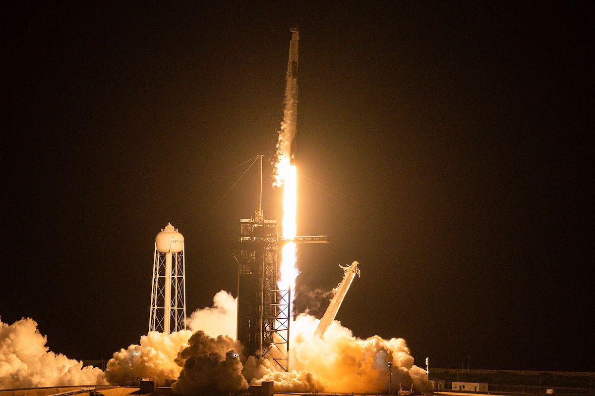 The SpaceX Falcon 9 rocket carrying the Inspiration4 crew launches from Pad 39A at NASA's Kennedy Space Center in Cape Canaveral, Florida, on September 15, 2021