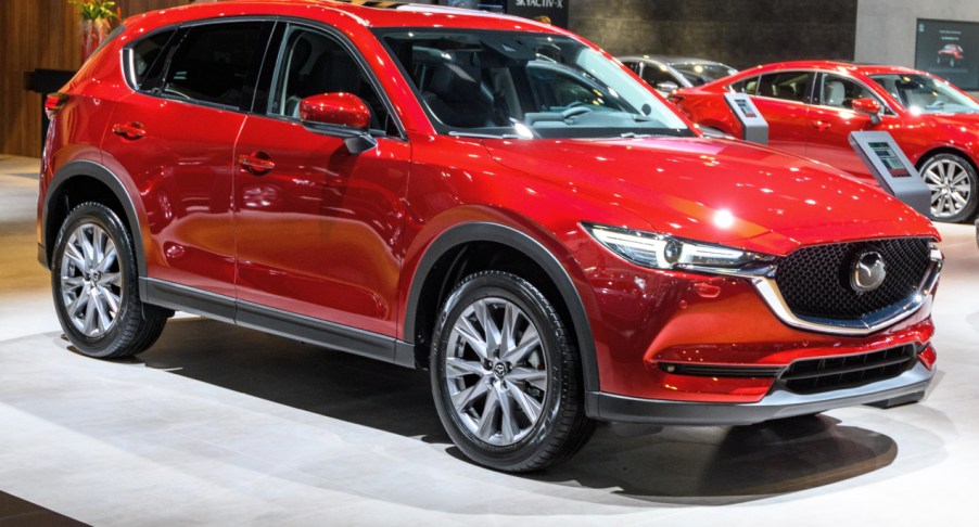 A red Mazda CX-5 compact crossover SUV on display at Brussels Expo on January 9, 2020 in Brussels, Belgium.