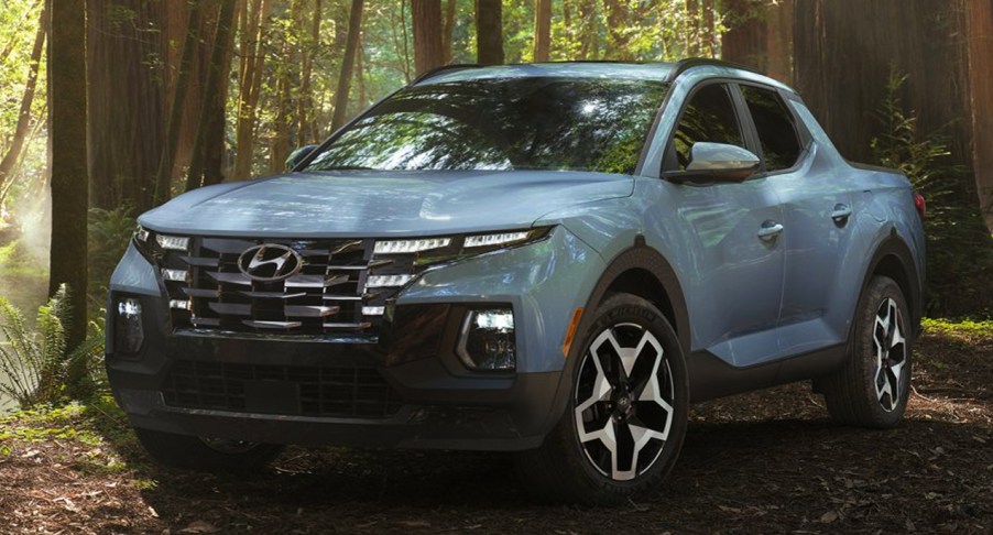 The 2022 Hyundai Santa Cruz in the woods