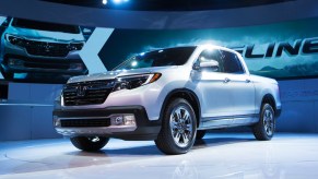 A gray Honda Ridgeline is on display.