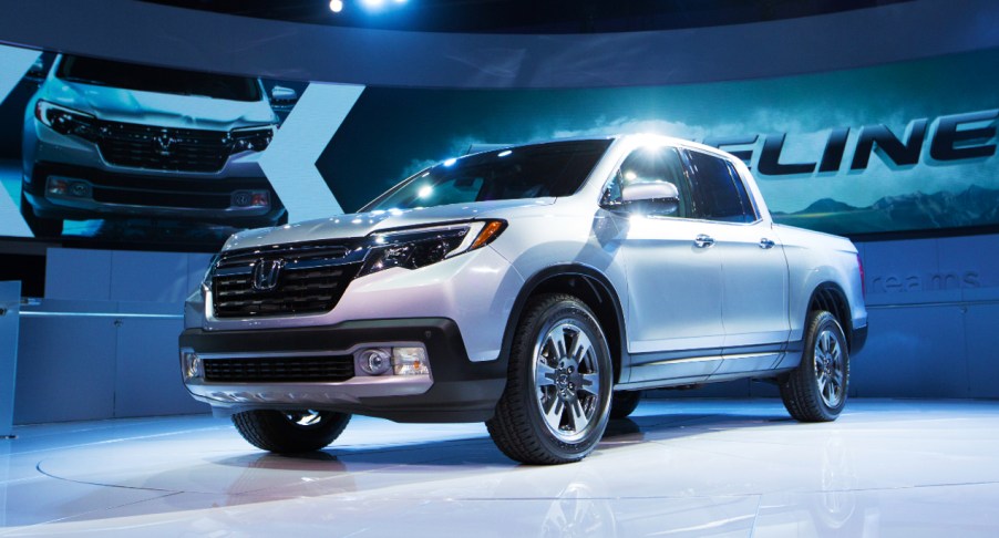 A gray Honda Ridgeline is on display.