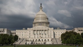 United States Capitol building seen from the front on an overcast day.