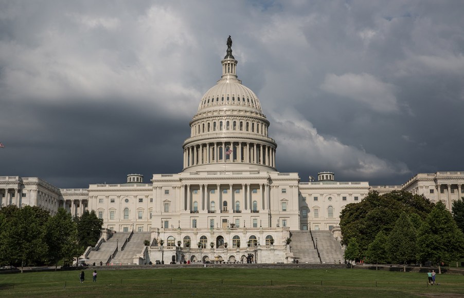 United States Capitol building seen from the front on an overcast day.