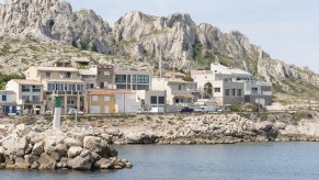 The French coast with a rock boat inconspicuously floating