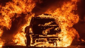 A burning car