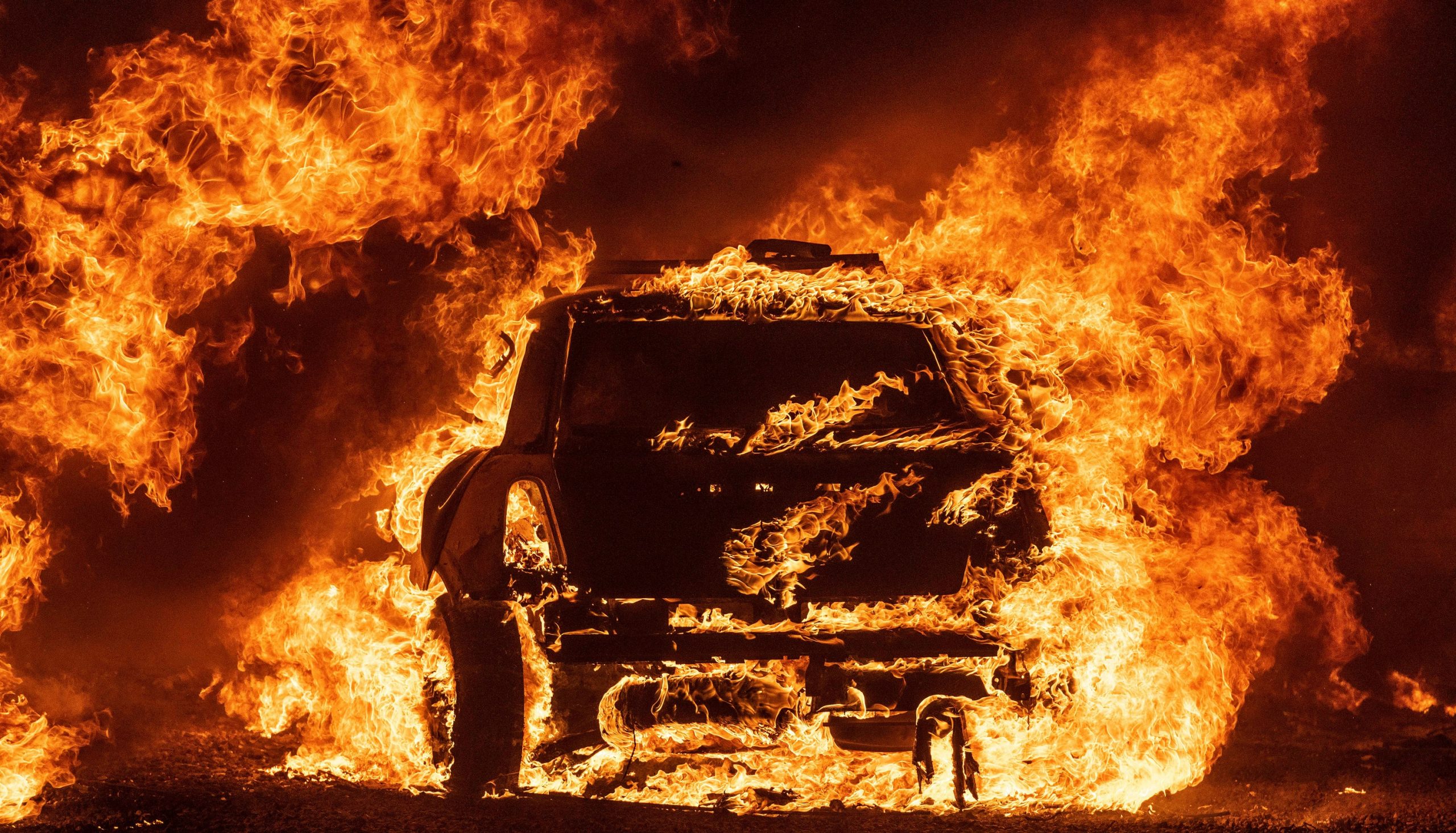 A burning car