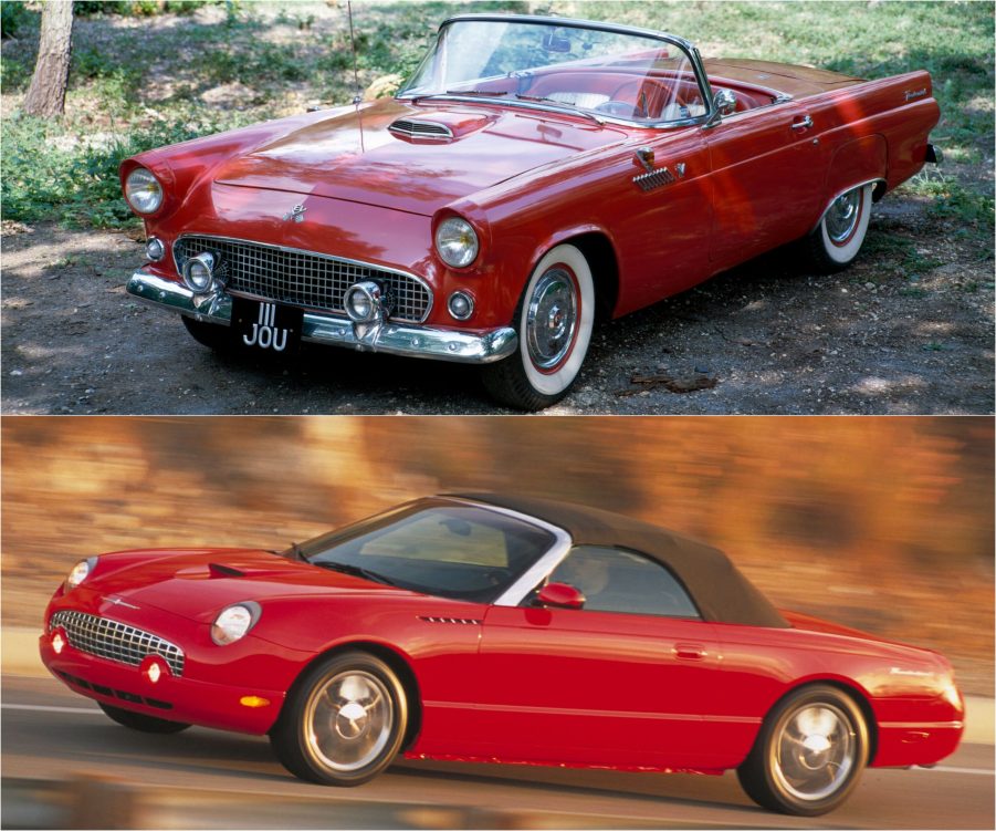 1955 Ford Thunderbird (top) vs. 2005 Ford Thunderbird (bottom)