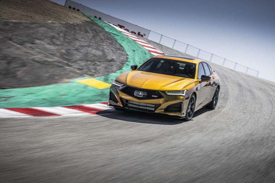 A gold 2022 Acura TLX Type S on the track a Laguna Seca