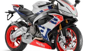 A white-blue-red-and-black 2022 Aprilia RS 660 Limited Edition