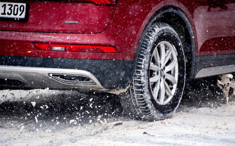 Car using winter tires in the snow