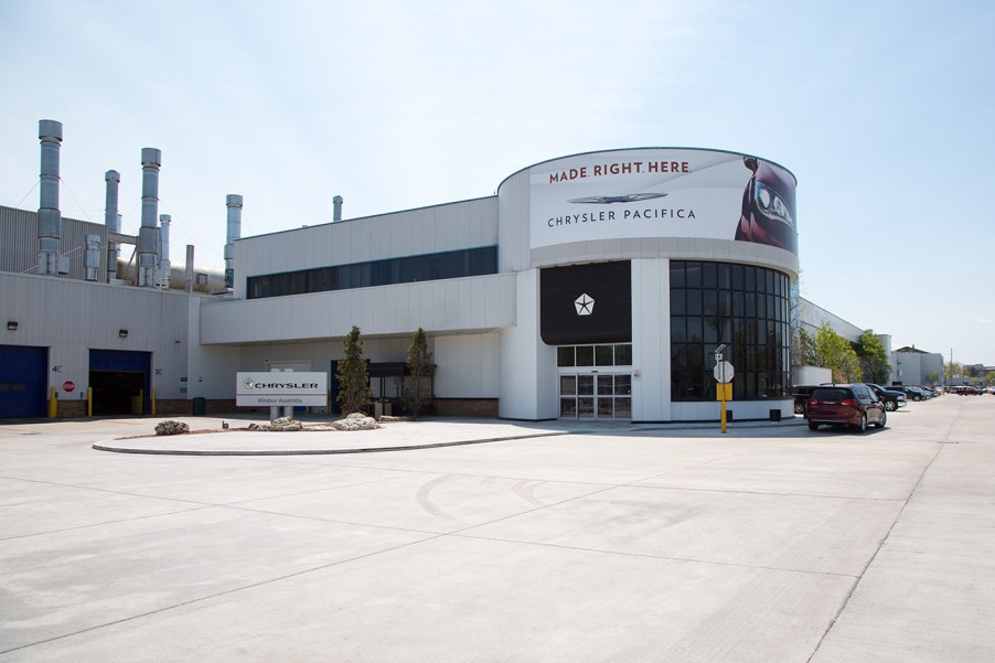 Chrysler Windsor Assembly plant in Ontario, Canada. A Stellantis plant explosion recently rocked the area but police reported no injuries or fatalities