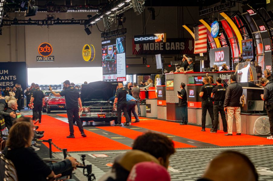 Classic muscle cars lined up at the 2021 Chicago Mecum auction