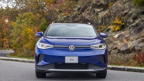 Front view of blue 2022 Volkswagen ID.4 crossover EV