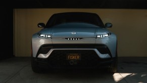 Front view of silver 2023 Fisker Ocean crossover EV