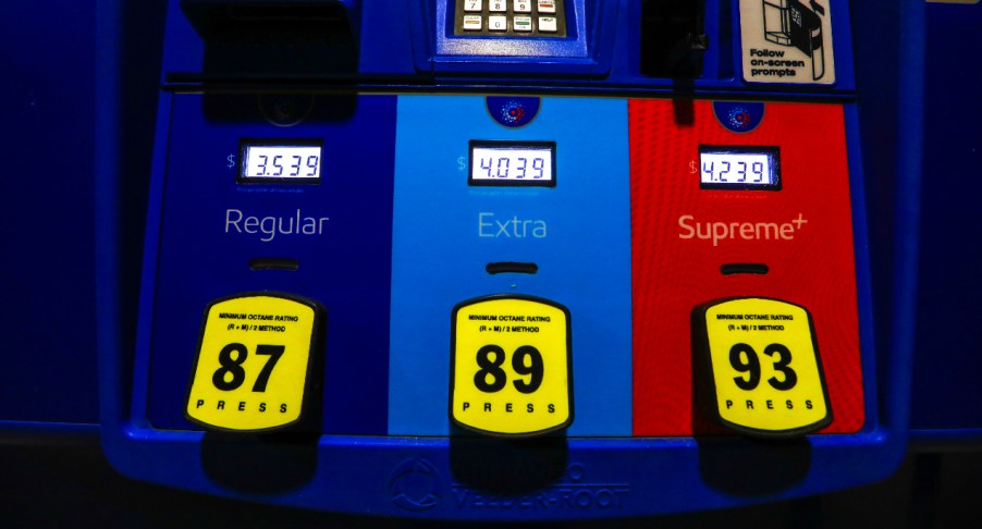 A view of a fuel pump at a petrol station.