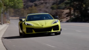 Jay Leno driving the Chevrolet C8 Corvette Z06