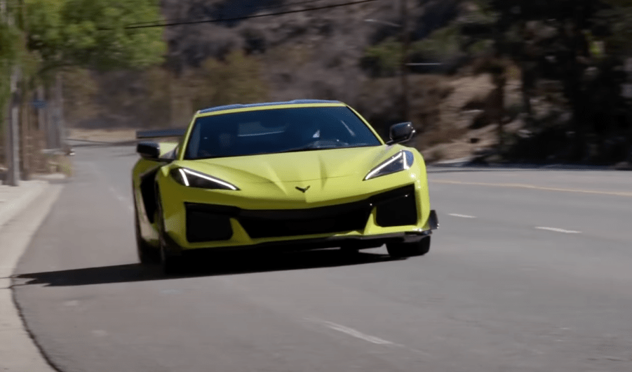 Jay Leno driving the Chevrolet C8 Corvette Z06