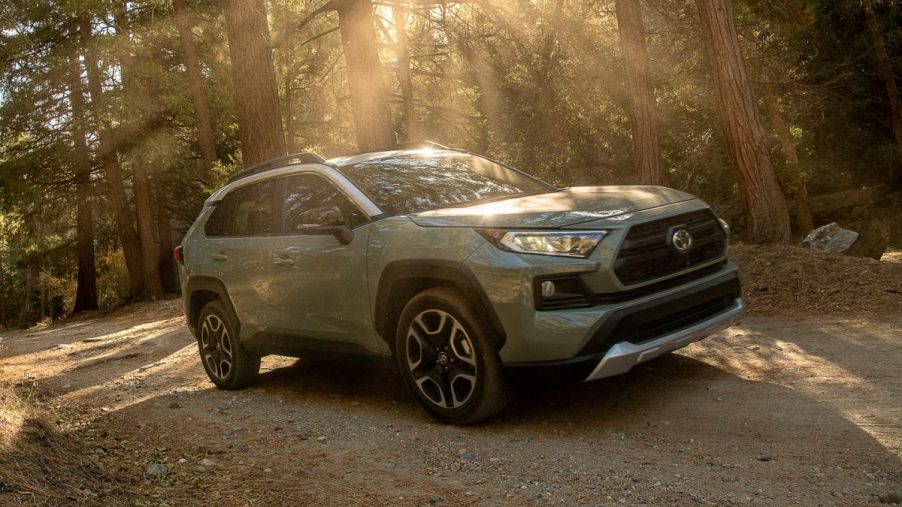 Lunar Rock 2021 Toyota RAV4 driving through a forest