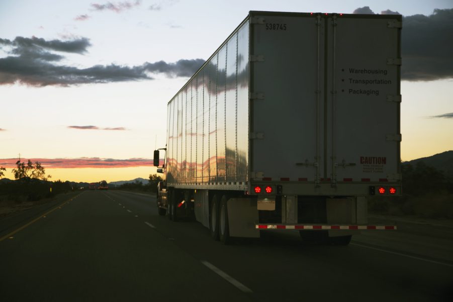 Semi truck driving on highway