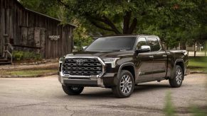 A promo photo of a mesquite brown Tundra 1794. The Toyota Tundra price for top-trim pickups is high. | Toyota