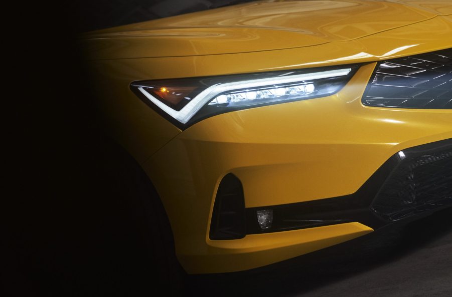 The headlight of the new Acura Integra in yellow