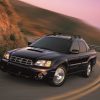 A black Baja ute, the potential inspiration for a 2023 Subaru Baja, shot from the front 3/4