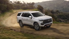 The 2021 Chevy Tahoe off-roading in dirt