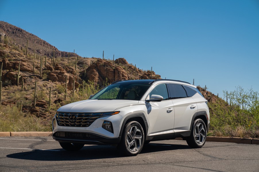 The 2022 Hyundai Tucson Hybrid in a parking lot