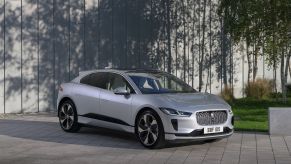 The 2022 Jaguar I-Pace electric compact SUV with the Indus Silver paint color option