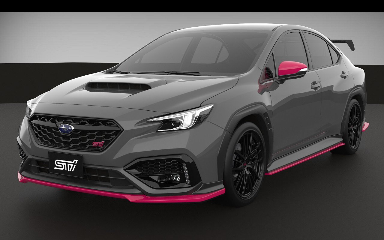 The 2022 Subaru WRX STI S4 concept car in grey shot from the front 3/4