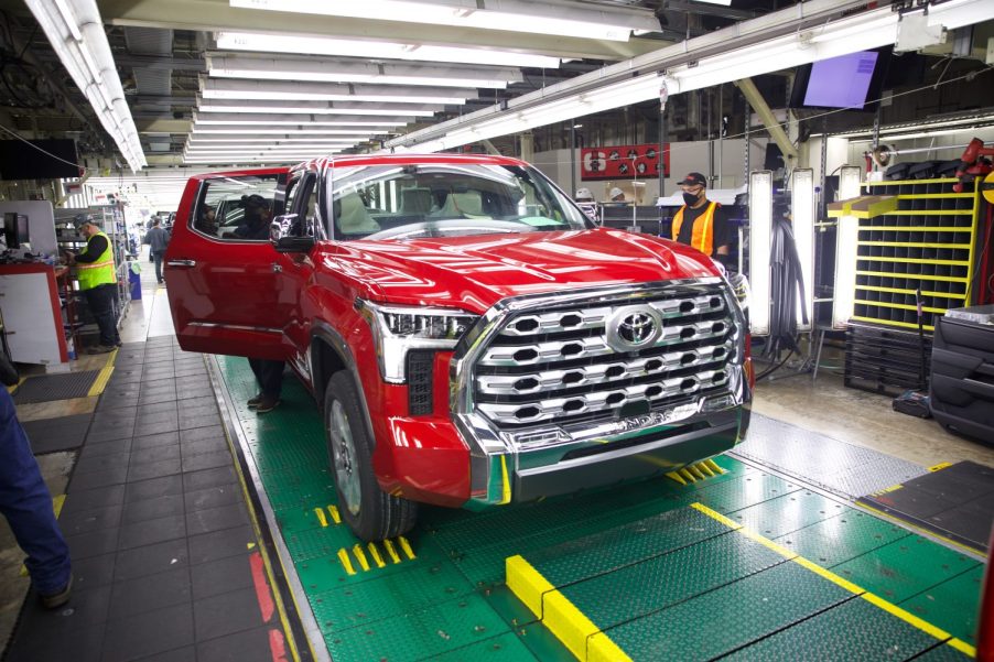 The 2022 Toyota Tundra release day is finally here, assembled trucks rolling off the factory floor. | Toyota