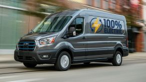 The 2022 Ford E-Transit in the city