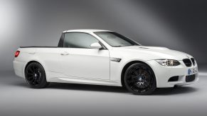 A white E92 BMW M3 pickup truck