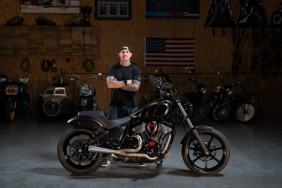 Carey Hart with his custom black-and-red 2022 Indian Chief 'Black Beauty'