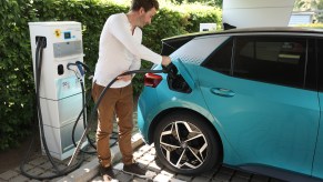 A Volkswagen ID.3 EV is charged at a charging station