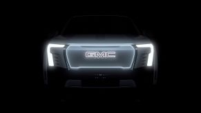 Front grille of 2023 GMC Sierra EV pickup truck - Denali trim