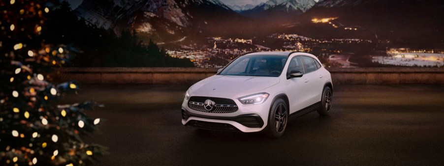 A white 2022 Mercedes-Benz GLA in front of a valley.