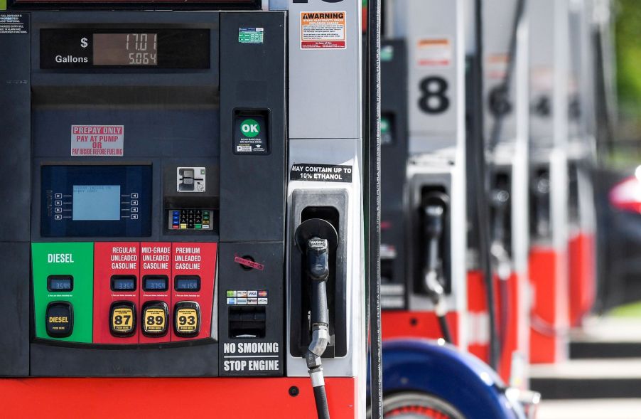 A row of gas pumps.