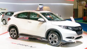 A white Honda HR-V is on display.